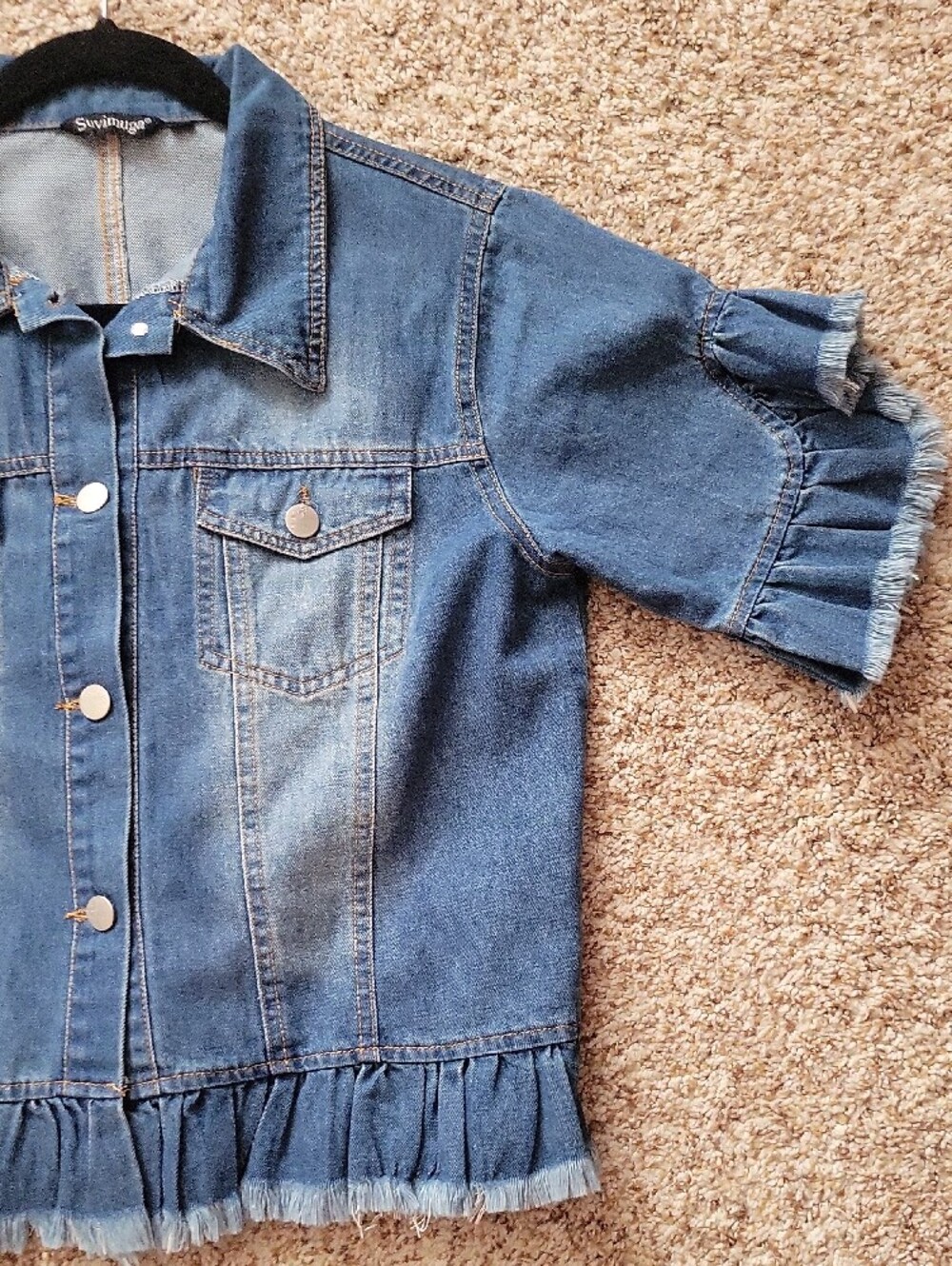 Suvimuga Blue Ruffle-Trim Denim Jacket - Picture 4 of 5